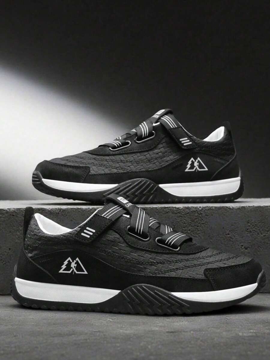 柔软厚底减震多功能男鞋，网面透气休闲运动鞋，轻便步行跑步鞋 - 黑色 - 查看 1