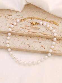 1pc Simple White Faux Pearl Chain Anklet For Women Fashion Stainless Steel Ankle Bracelet On Leg Foot Beach Jewelry Gift - Anklets - View 12