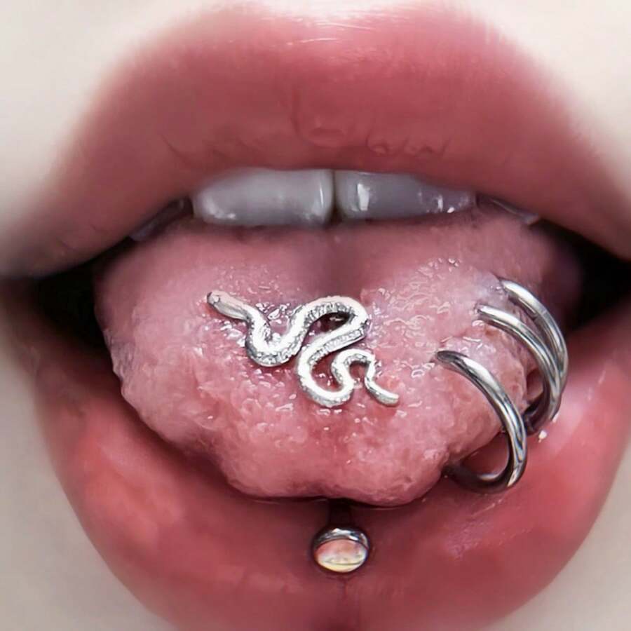 Titanium Steel Snake Tongue Piercing Jewelry, Punk Style Tongue Ring - Snake Repair Tongue Nail - View 1
