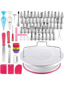 200 Kit Puntas de Repostería Reutilizable,Boquillas y Bolsas para Manga Duyas Pasteleras Utensilios para Decoración Hacer Pasteles, Base Giratoria Antideslizante para Profesionale Principiante DIY,40808139 - Multicolor - Ver 1