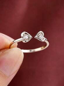 1Pc Simple Mini Heart Design Zirconia Rings For Women, 18K Gold Plated Open Ring, Engagement Wedding Ring, Valentine's Day Gift, Valentines,Mom,Mother,Mother's Day,Gift - Warna-warni-2 - View 11