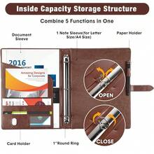 2 Pcs Padfolio 3 Ring Leather Binder Business Portfolio Folder A4/ Letter Size For Organizer Documents Business Cards Conference Office Gifts Back To Schoolsss For Men Or Women (Black,Brown) - 黑色 - 查看 4