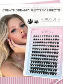 GROINNEYA 144/216片 D型卷翘假睫毛簇 8-16mm混合长度睫毛簇 自然交叉睫毛簇 仙女般轻盈的单根睫毛 柔软轻盈 易于DIY，完美适用于日常和约会妆容 - 黑色 - 查看 1