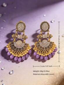 优雅的全镶钻耳环，串珠流苏耳环，适合女性在节日、派对和日常场合佩戴。 - 圓形流蘇鳳尾吊墜耳環 - 查看 11