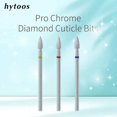 hytoos 1/3 件锥形镀铬钻石指甲钻头专业角质层清洁钻头用于指甲钻死皮角质层清洁器美甲工具