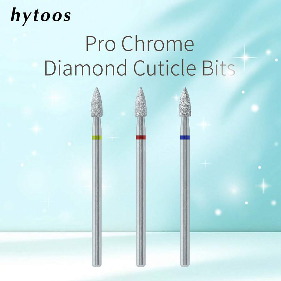 hytoos 1/3pcs Cone Chrome Diamond Nail Drill Bits Pro Cuticle Clean Bit For Nail Drill Dead Skin Cuticle Cleaner Nail Tool - Multicolor - View 1