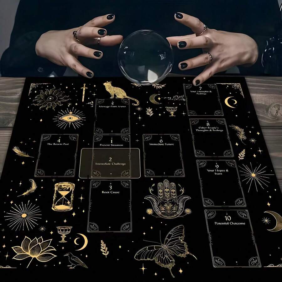 1pc Altar Cloth, Tarot Divination Cloth, Tarot Spread Cloth, Celestial Altar Cloth, Moon Gift, Moon & Stars, Witch Tarot Cloth, Party Tablecloth, Party Games And Activities - Multicolor - View 1