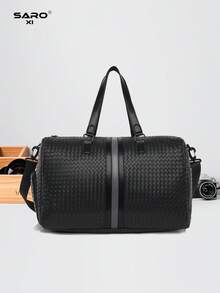 saroxi 1pc Men's Weekend Travel Bag, Large Capacity Crossbody Bag, Handbag, Fashion Casual Sports Bag, Shoe Compartment, Suitable For Travel, Commuting, PU Leather, Sports, Life, Luggage Backpack, Shoulder Bag, Tote Bag, Travel Bag, Men's Gift, Crossbody Bag, Business Casual, Large Capacity Sports Bag, Travel Essentials, Travel Accessories, Handbag, Men's Gift - Black - View 13