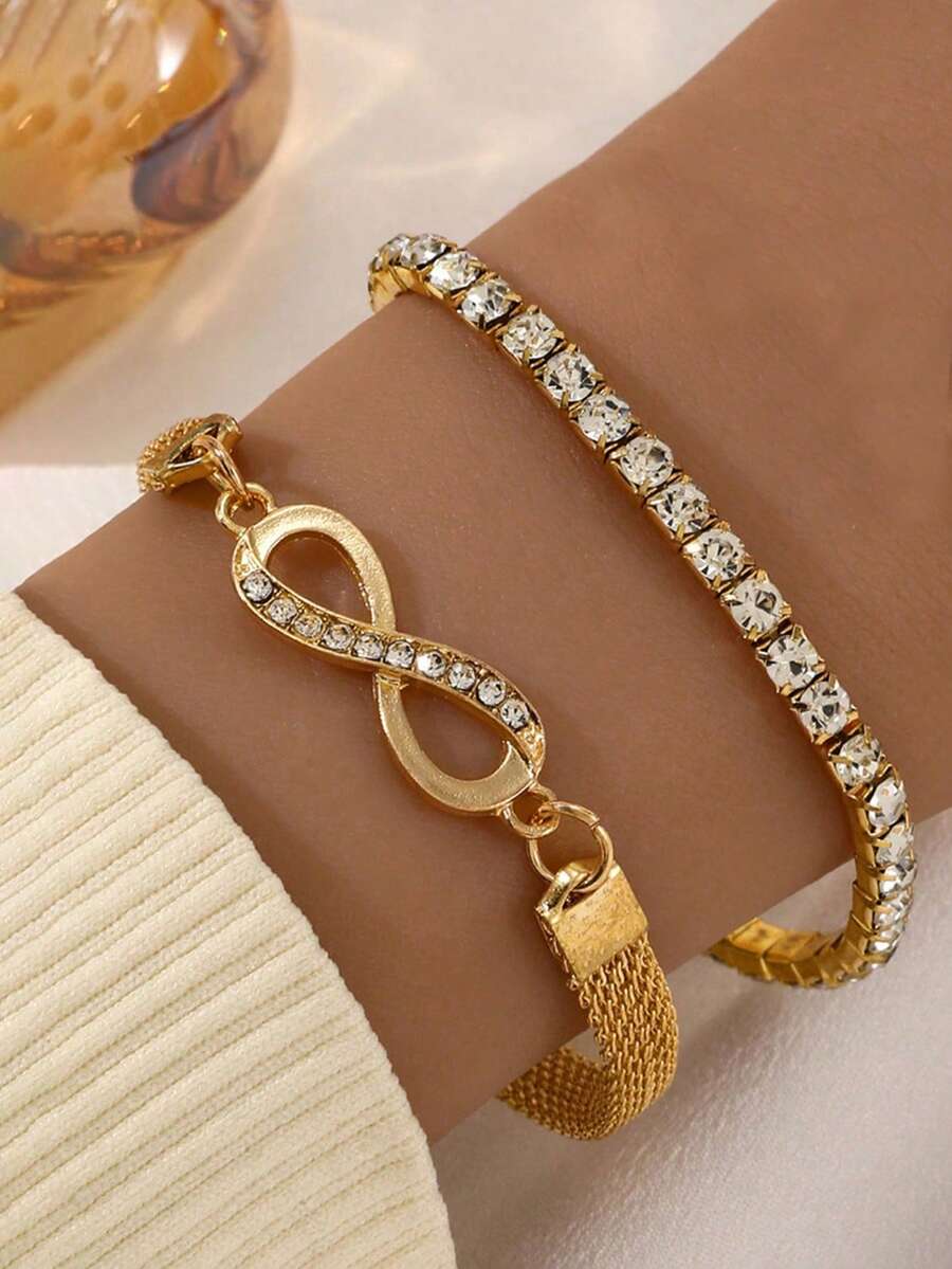 一套两件时尚简约无限符号造型手链，创意8字形手镯，女士饰品 - 手鐲 - 查看 1