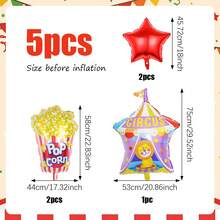 Bộ 5 bóng bay chủ đề rạp xiếc, bao gồm bóng bay hình rạp xiếc, bóng bay hình bỏng ngô, bóng bay hình ngôi sao năm cánh, thích hợp để trang trí tiệc sinh nhật, tiệc xem phim, tiệc lễ hội, trang trí phông nền biểu diễn xiếc, trang trí tiệc tùng. - Nhiều màu - Xem 2