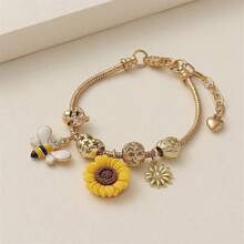 1件夏季时尚百搭乡村风人造水晶蜜蜂向日葵捕梦网DIY串珠可调节铜手链，适合度假、送礼、派对、夜店、宴会、日常佩戴 - 彩色 - 查看 5