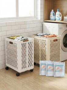 Foldable Laundry Basket, Durable PP Plastic, Suitable For Bathroom, Bedroom And Dorm Storage Organization And Home Decor - White - View 11
