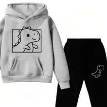 Children's Dinosaur Printed Sweatshirt And Sweatpants Set For School - Grey - View 2