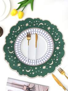 1/2/4件装刺绣布艺节日餐垫，适合婚礼派对餐桌装饰，简约优雅的欧式风格布艺桌布，星月图案餐垫 - 彩色 - 查看 2