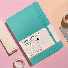 Cuaderno de tapa dura premium con correa, páginas interiores punteadas, papel grueso que no se traspasa, adecuado para notas diarias y registros de reuniones de oficina, estilos de color macaron - A5 - Ver 13