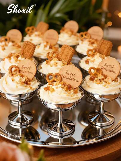 shoxil 1/2/4/6pcs Stainless Steel Ice Cream Bowls, Dessert Cups, Yogurt Bowls, Date Palm Trays, Cake Dishes, Candle Holders, Fruit Bowls, Jewelry Trays, Plates For Home, Parties, Dessert Shops, Coffee Shops, Family Gatherings, Weddings, Ramadan, Eid Al-Adha