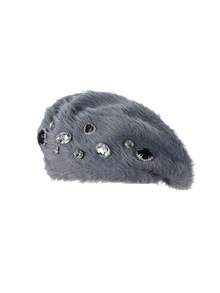 1pc Rhinestone Embellished Rabbit Fur Casual Beret Hat, Suitable For Daily Wear, Valentine's Day, Holiday Gift - Berets - View 12