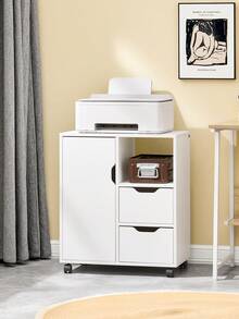 SoBuy FBT105-W, Home Office File Cabinet Printer Stand, Storage Cabinet On Wheels, Side Table End Table - White - View 2