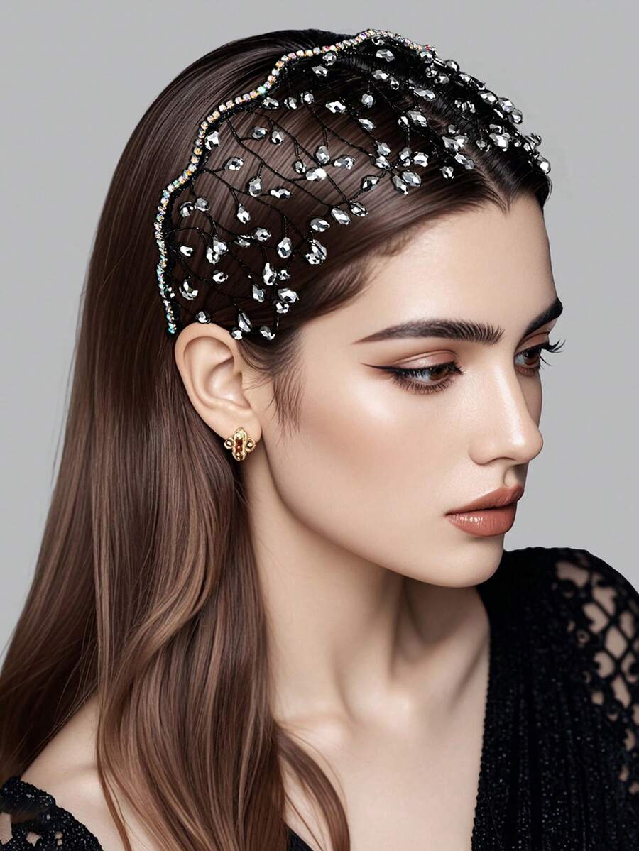 1pc Shiny Silver Crystal Crown Headband, 3D Princess Style, Suitable For Bride, Wedding, Celebration, Date, Outing, Party, Gift, Casual Wear - Grey - View 1