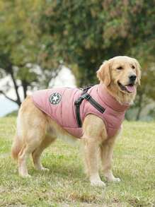 PETSIN 1 pieza Arnés de perro con correa, abrigo acolchado impermeable y cálido para invierno - Rosa - Ver 1