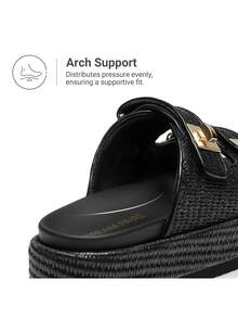 Women's Raffia Espadrilles 1.85-Inch Platform Sandals Comfortable Wedge Sandals Adjustable Buckle Cute Slide Beach Vacation Summer Shoes - Black - View 6