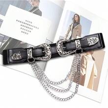 Barry.Wang Rhinestone Belts For Women Silver Gold Bling Belt Diamond Crystal Studded For Jeans Dress Bridal Christmas - B-銀色雙扣 - 查看 7