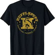 Harrys Potters House Hufflepuffs Gold Badger Collegiate Logo T-Shirt - Black 7 - View 2