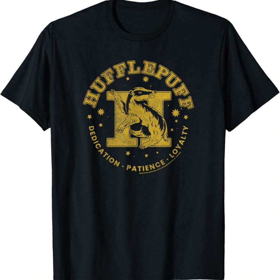 Harrys Potters House Hufflepuffs Gold Badger Collegiate Logo T-Shirt