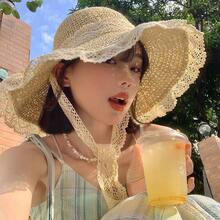 Hat Lace Straw Hat Woven Hat - 草披肩[卡其] - 查看 2