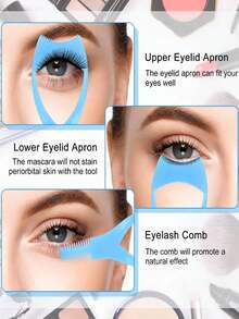 1个粉色/蓝色三合一睫毛膏涂抹器，睫毛膏保护工具，睫毛辅助器具，1个可重复使用的化妆助手，适合初学者完美贴合睫毛和眼线。 - 彩色 - 查看 12