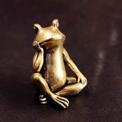 A Vintage Brass Sitting Yawning Cute Personality Fun Small Statue Ornament Suitable Various Desktop Home Decorations, Tea Pet Display