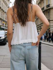Women Tank Tops Sleeveless V Neck 3D Flower Decor Lace Patchwork Summer Crop Vest - White - View 7