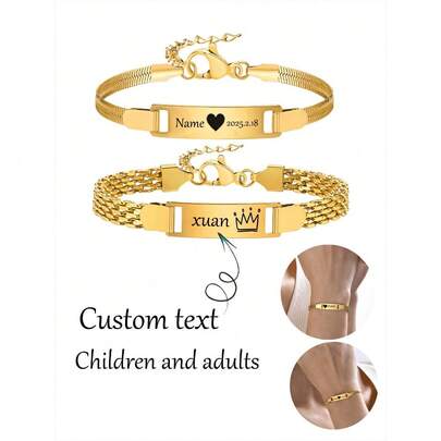 1pc Personalized Bracelet For Boy Girl, Couple Combination Bracelet, Stainless Steel Engraved Name Date Son Daughter Mom Baptism Gift Funny Secret Santa Gifts Back To School Winter Gift Ideas Boy Girl Valentine's Day, Gold, Stylish