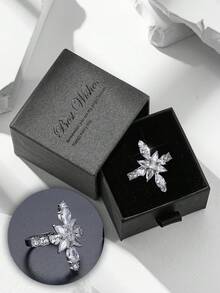 Luxury Cubic Zirconia Rings Gift Box Set, High-End Jewelry For Women Party & Banquet, Copper Material Non-Fading & Hypoallergenic, Ideal Holiday Gift - Silver - View 7