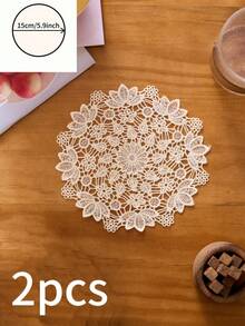 1/2/4/6pcs Ditsy Floral Embroidered Solid Color Round Placemats, Bohemian Style Kitchen Decor, Dining Table Mats, Coasters For Cups/Bowls/Plates, Non-Slip, Suitable For Holidays, Parties, Birthdays, Weddings, Dinners, Offices, Coffee Tables, Home Decor, All Seasons - Champagne - View 13
