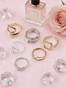 22/33/44件装精致时尚可爱镂空男女童戒指，花朵、蝴蝶、爱心、水钻、仿珍珠等款式随机，节日派对礼物，日常佩戴饰品 - 水鑽鏤空珍珠戒指 - 查看 7