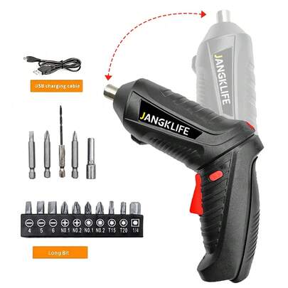 JANGKLIFE A Compact 15pcs Electric Screwdriver Kit Featuring Multifunctional Torque Settings, A Straight Handle, And A Lithium Battery For Disassembly Tasks.