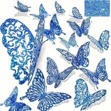 60pcs 3D Butterfly Wall Stickers, Butterfly Birthday Decorations, Butterfly Party Decorations, Cake Decorations, Nursery Decorations, Removable Stickers (Gold) Random Styles - Paper - Gold - View 9
