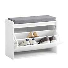 ASDF-SoBuy Banco Zapatero Banco de Almacenamiento con Cajón Estante para Zapatos para Entrada Organizador de Almacenamiento con Asiento Acolchado Blanco FSR98-W - Blanco - Ver 1