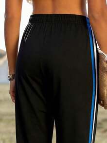 2026 女士休闲百搭户外直筒裤，撞色设计，舒适休闲裤 - 黑色 - 查看 6