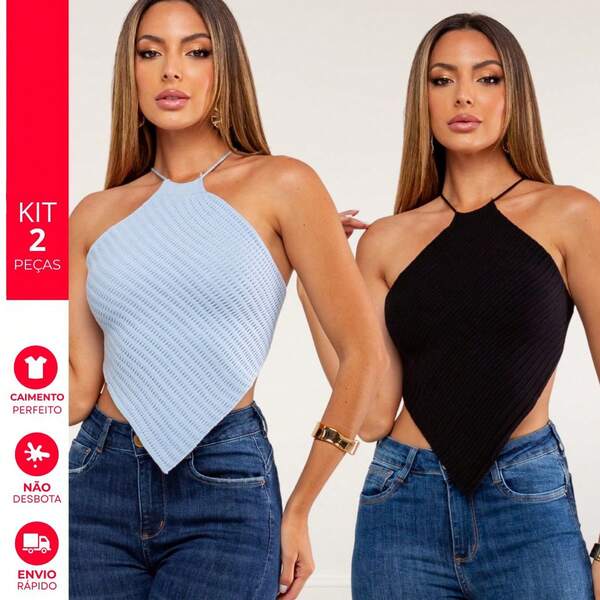 Kit 2 Top Lenço Feminino em Tricot Modal Unico Com Amarração Costas Perfeito Premium Verão Veste 36 ao 42