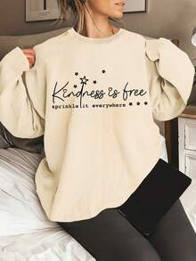 Letter Pattern Printed Casual Long Sleeve Sweatshirt, Pullover, Women's Spring And Autumn Long Sleeve Round Neck Fashion Sweatshirt, Women's Loose And Comfortable Valentine Sweatshirts - 黑色 - 查看 6
