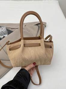 复古撞色手提包，时尚单肩包，独特个性化斜挎包，带吊坠，适合购物、装钱包，适合年轻女性、大学生、新手、白领人士。是办公室、大学、工作、商务、通勤、户外活动、旅行和野餐的理想之选。 - 彩色 - 查看 6