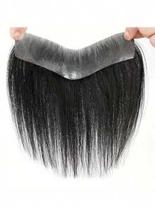 1x6英寸手工钩编男士假发 - 6英寸自然直发，超薄发际线设计，商务风格假发，适合所有人，耐用手工假发 - Natural Black - 查看 1