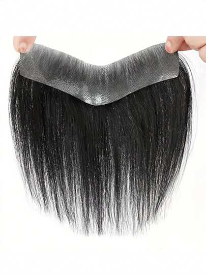 1x6英寸手工钩编男士假发 - 6英寸自然直发，超薄发际线设计，商务风格假发，适合所有人，耐用手工假发