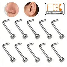 10pcs F136 Titanium Nose Rings Studs For Women Men Nose Nostril Piercing Jewelry Top Flat Cartilage Helix Ear Stud Piercing Jewelry - Silver - View 2