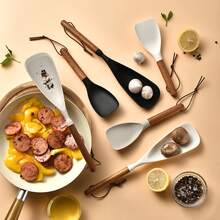 Keidason 2件套硅胶食物铲套装 - 小号和大号，烹饪和盛菜勺，木柄饭勺，用于分装、搅拌和烘焙 - 可放入洗碗机清洗 - 彩色 - 查看 9
