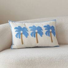 1 pieza Funda de cojín decorativa con bordado minimalista moderno de árbol de coco en color azul, adecuada para decoración interior, funda de cojín para todas las estaciones, sin incluir el relleno del cojín - Azul - Ver 11