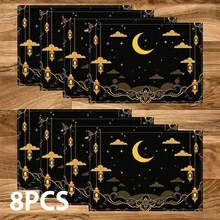 1/4/6/12 件套，开斋节餐垫，伊斯兰节日装饰，亚麻餐桌垫，传统灯笼图案，可水洗印花桌布，表面保护垫，节日厨房和家庭聚会的理想装饰 - 彩色 - 查看 13