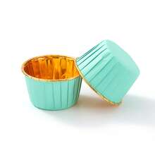 LIFETALK 50个金色镶边圆形纸杯蛋糕衬垫，一次性耐热烘焙松饼杯 - 彩色 - 查看 22